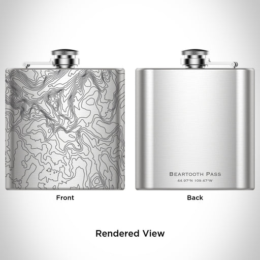 Rendered View of Beartooth Pass Wyoming Map Engraving on 6oz Stainless Steel Flask