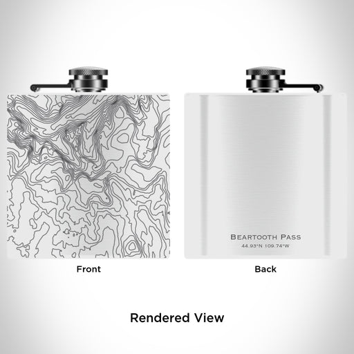 Rendered View of Beartooth Pass Wyoming Map Engraving on 6oz Stainless Steel Flask in White
