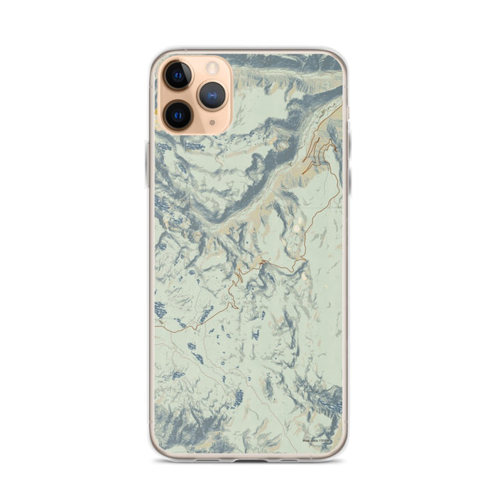 Custom iPhone 11 Pro Max Beartooth Pass Wyoming Map Phone Case in Woodblock