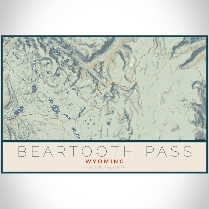 Beartooth Pass Wyoming Map Print Landscape Orientation in Woodblock Style With Shaded Background