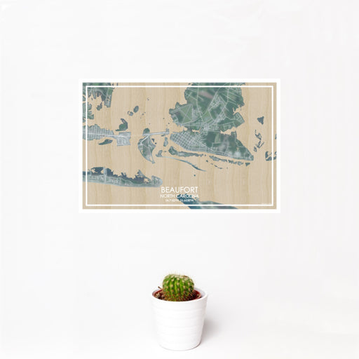 12x18 Beaufort North Carolina Map Print Landscape Orientation in Afternoon Style With Small Cactus Plant in White Planter