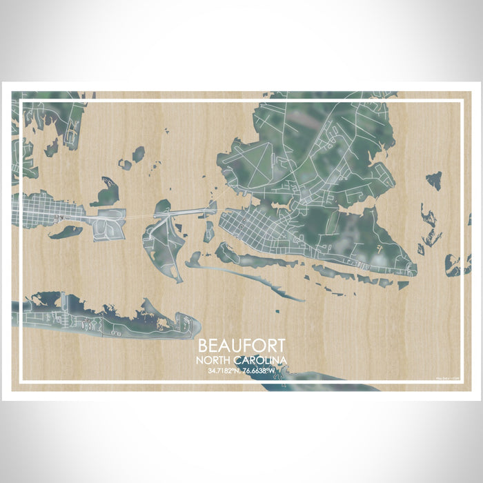 Beaufort North Carolina Map Print Landscape Orientation in Afternoon Style With Shaded Background