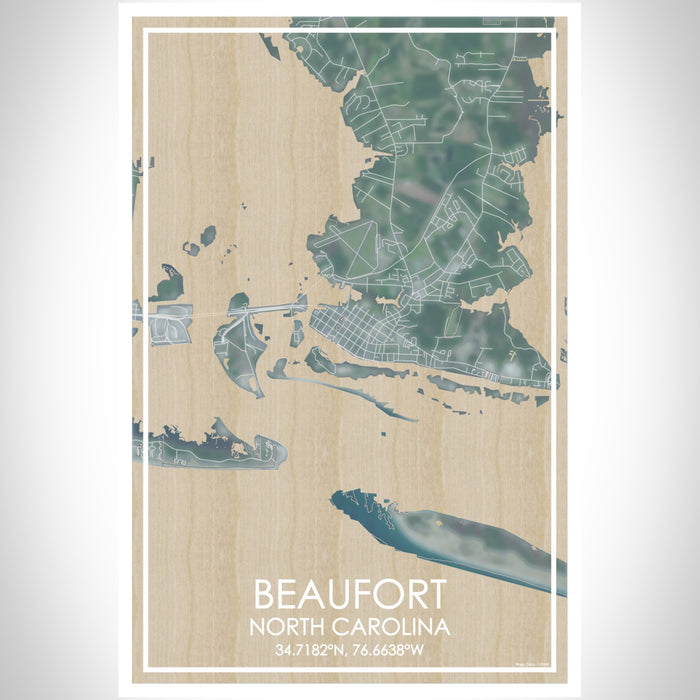 Beaufort North Carolina Map Print Portrait Orientation in Afternoon Style With Shaded Background
