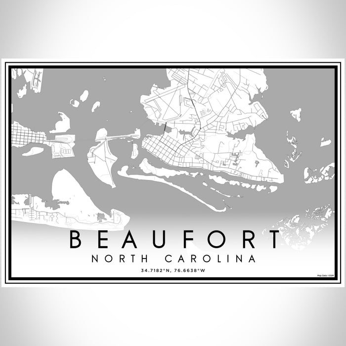 Beaufort North Carolina Map Print Landscape Orientation in Classic Style With Shaded Background