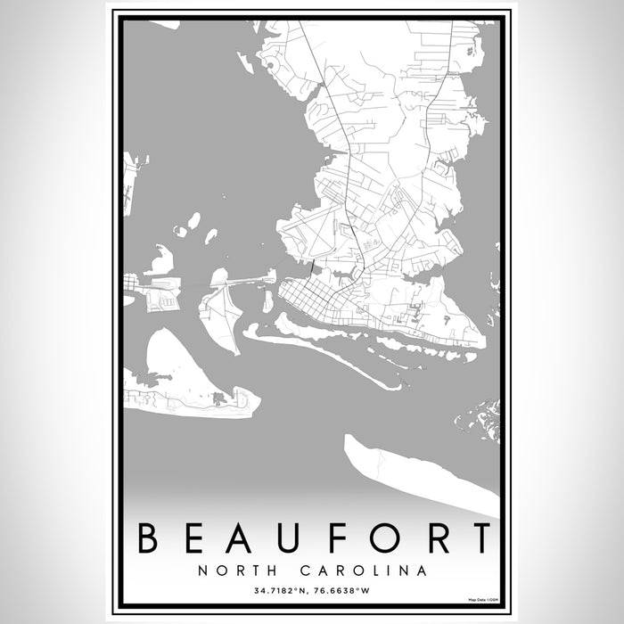 Beaufort North Carolina Map Print Portrait Orientation in Classic Style With Shaded Background