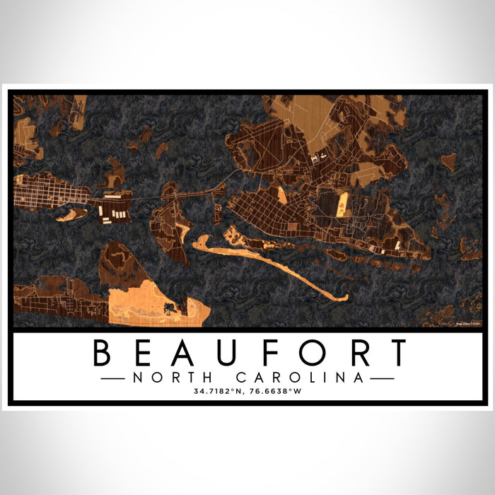Beaufort North Carolina Map Print Landscape Orientation in Ember Style With Shaded Background