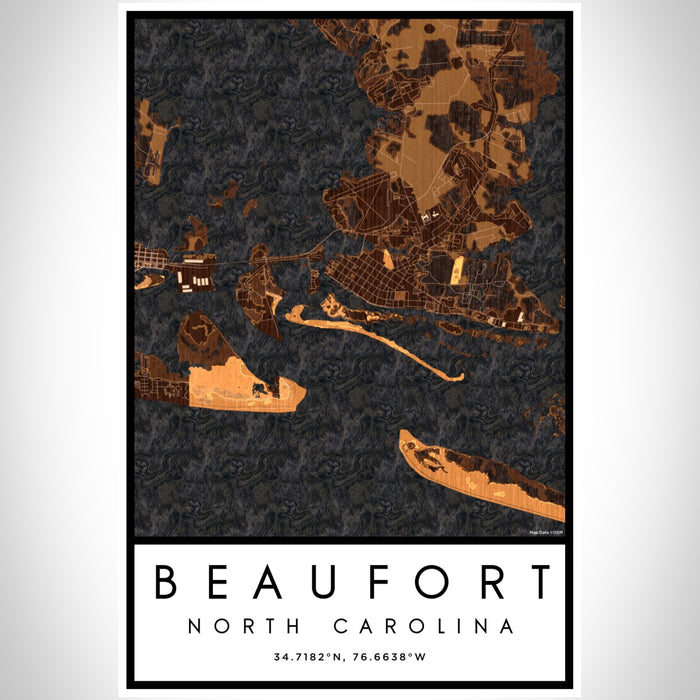 Beaufort North Carolina Map Print Portrait Orientation in Ember Style With Shaded Background