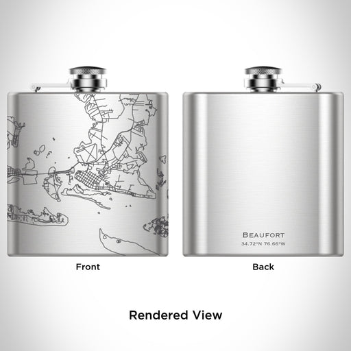 Rendered View of Beaufort North Carolina Map Engraving on 6oz Stainless Steel Flask