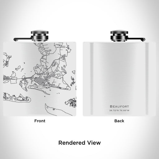 Rendered View of Beaufort North Carolina Map Engraving on 6oz Stainless Steel Flask in White