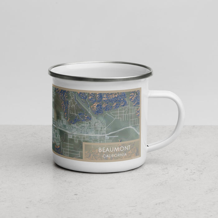 Right View Custom Beaumont California Map Enamel Mug in Afternoon