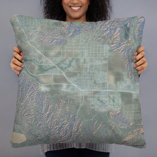 Person holding 22x22 Custom Beaumont California Map Throw Pillow in Afternoon