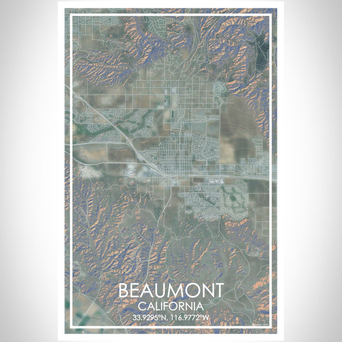 Beaumont California Map Print Portrait Orientation in Afternoon Style With Shaded Background