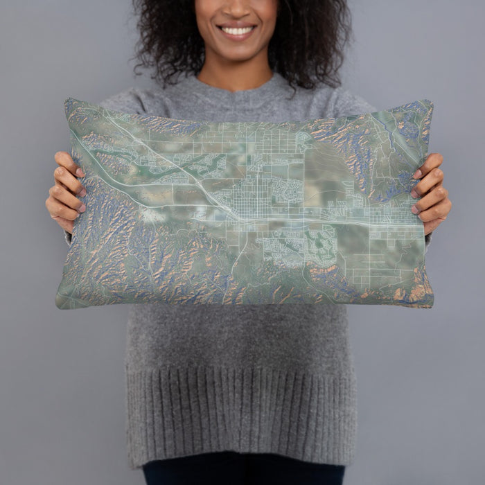 Person holding 20x12 Custom Beaumont California Map Throw Pillow in Afternoon