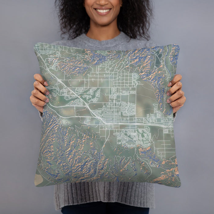 Person holding 18x18 Custom Beaumont California Map Throw Pillow in Afternoon