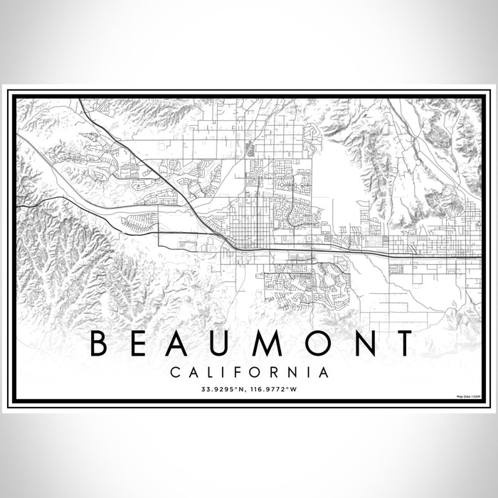 Beaumont California Map Print Landscape Orientation in Classic Style With Shaded Background