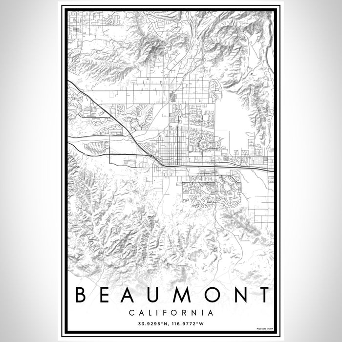 Beaumont California Map Print Portrait Orientation in Classic Style With Shaded Background