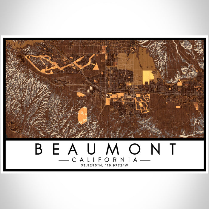 Beaumont California Map Print Landscape Orientation in Ember Style With Shaded Background