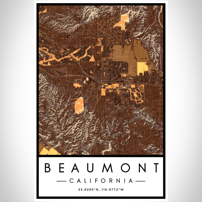 Beaumont California Map Print Portrait Orientation in Ember Style With Shaded Background