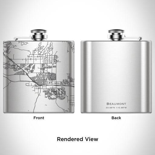Rendered View of Beaumont California Map Engraving on 6oz Stainless Steel Flask