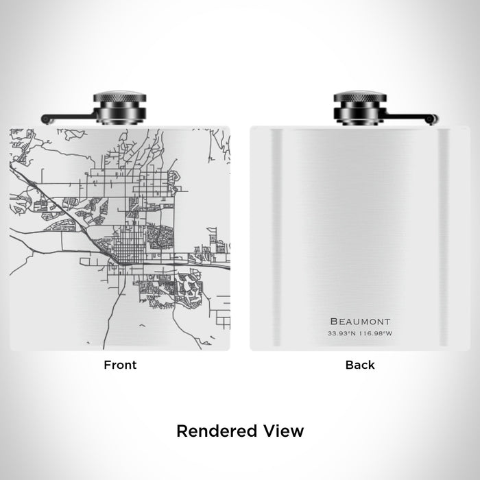 Rendered View of Beaumont California Map Engraving on 6oz Stainless Steel Flask in White