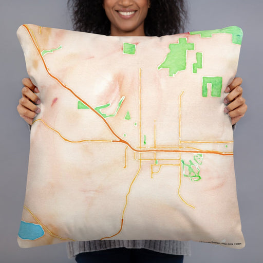 Person holding 22x22 Custom Beaumont California Map Throw Pillow in Watercolor