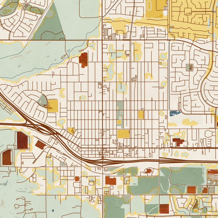 Beaumont California Map Print in Woodblock Style Zoomed In Close Up Showing Details