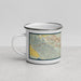 Left View Custom Beaumont California Map Enamel Mug in Woodblock