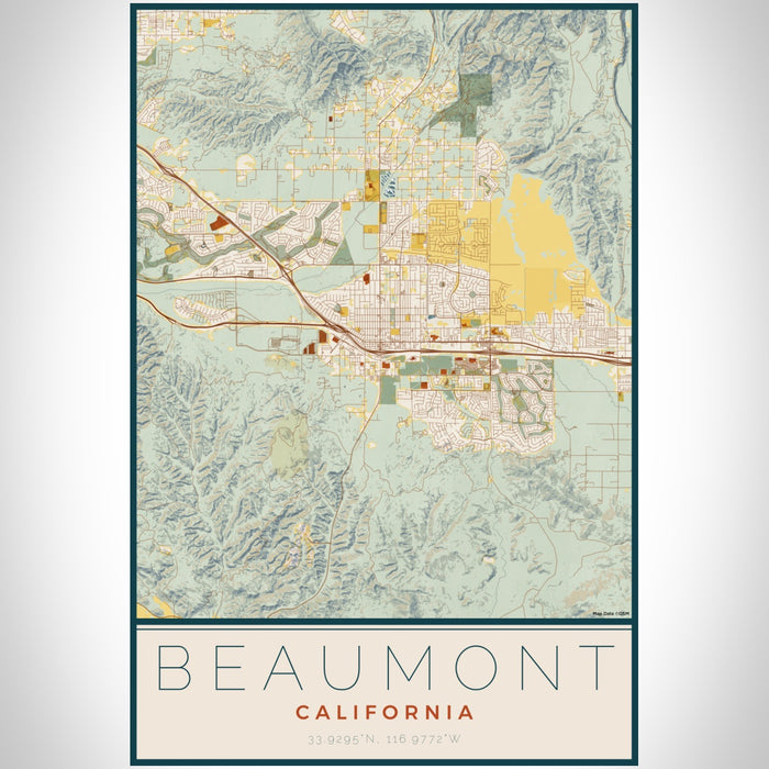Beaumont California Map Print Portrait Orientation in Woodblock Style With Shaded Background