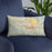 Custom Beaumont California Map Throw Pillow in Woodblock on Blue Colored Chair