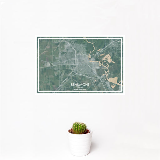 12x18 Beaumont Texas Map Print Landscape Orientation in Afternoon Style With Small Cactus Plant in White Planter