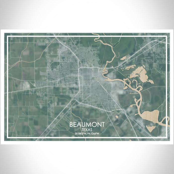 Beaumont Texas Map Print Landscape Orientation in Afternoon Style With Shaded Background