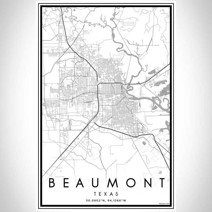 Beaumont Texas Map Print Portrait Orientation in Classic Style With Shaded Background