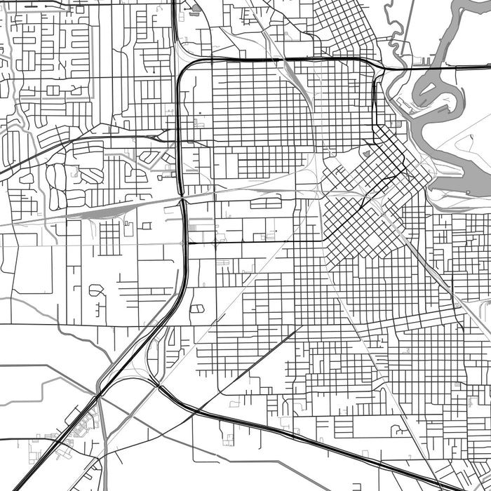 Beaumont Texas Map Print in Classic Style Zoomed In Close Up Showing Details