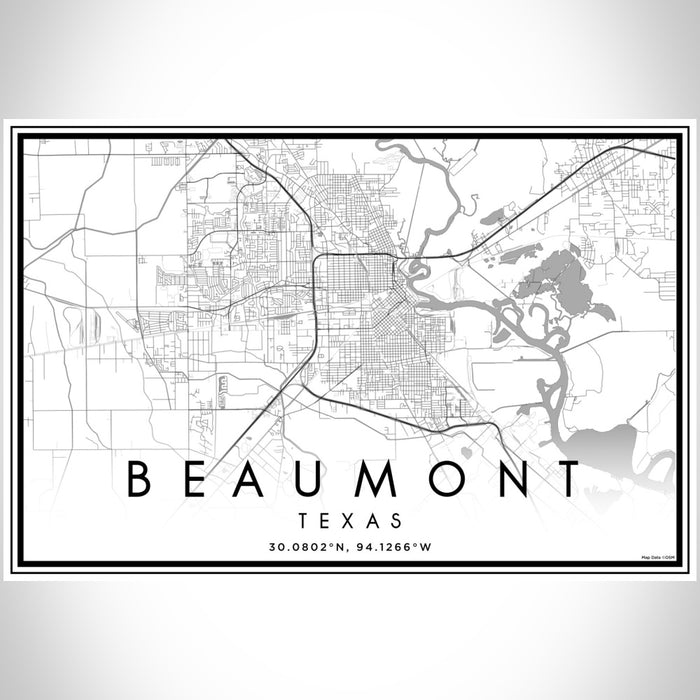 Beaumont Texas Map Print Landscape Orientation in Classic Style With Shaded Background