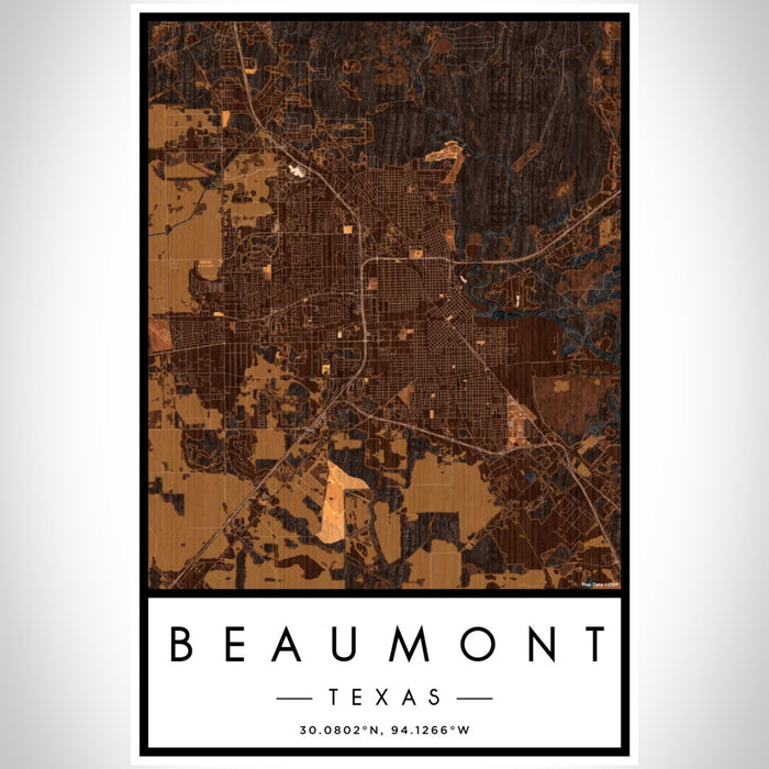 Beaumont Texas Map Print Portrait Orientation in Ember Style With Shaded Background