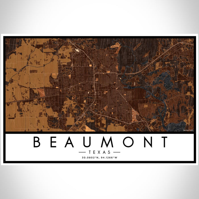 Beaumont Texas Map Print Landscape Orientation in Ember Style With Shaded Background