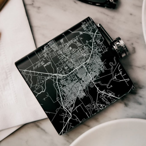 Beaumont Texas Custom Engraved City Map Inscription Coordinates on 6oz Stainless Steel Flask in Black