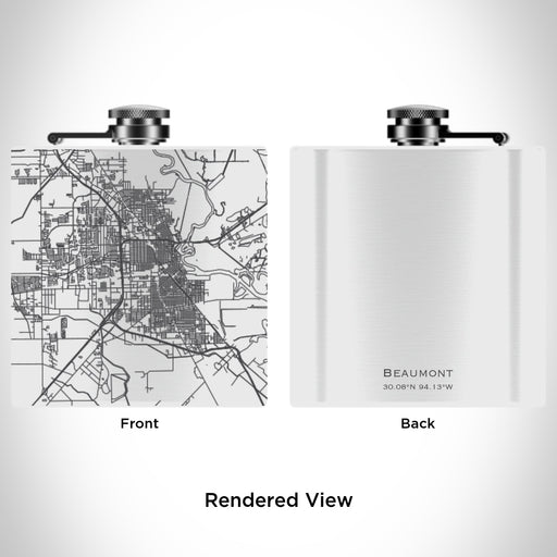 Rendered View of Beaumont Texas Map Engraving on 6oz Stainless Steel Flask in White