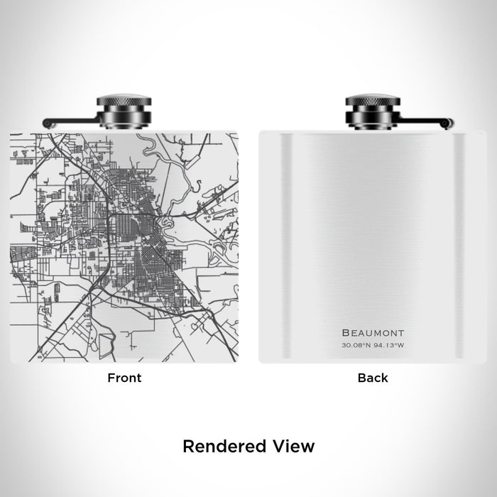 Rendered View of Beaumont Texas Map Engraving on 6oz Stainless Steel Flask in White