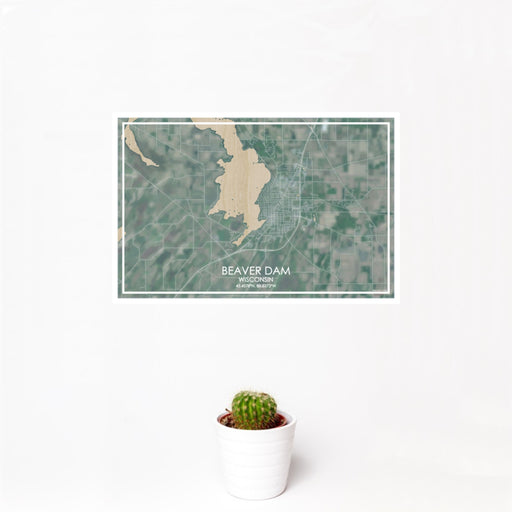 12x18 Beaver Dam Wisconsin Map Print Landscape Orientation in Afternoon Style With Small Cactus Plant in White Planter