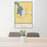 24x36 Beaver Dam Wisconsin Map Print Portrait Orientation in Woodblock Style Behind 2 Chairs Table and Potted Plant