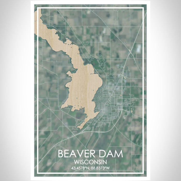 Beaver Dam Wisconsin Map Print Portrait Orientation in Afternoon Style With Shaded Background