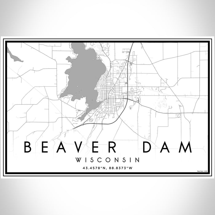 Beaver Dam Wisconsin Map Print Landscape Orientation in Classic Style With Shaded Background