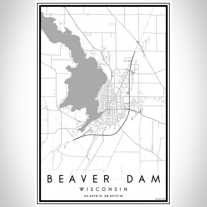 Beaver Dam Wisconsin Map Print Portrait Orientation in Classic Style With Shaded Background