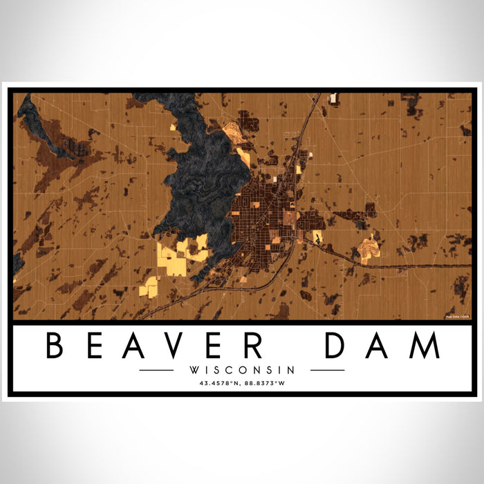 Beaver Dam Wisconsin Map Print Landscape Orientation in Ember Style With Shaded Background