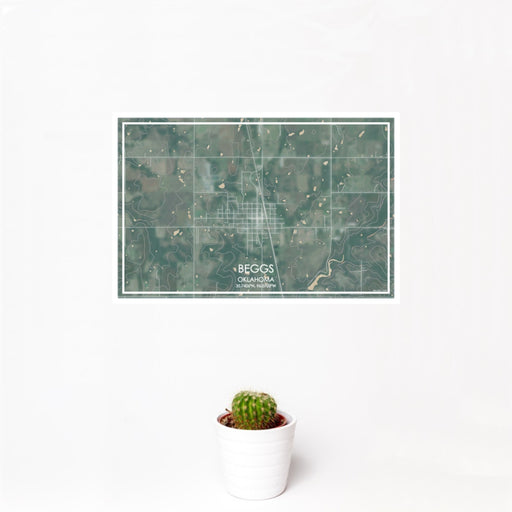 12x18 Beggs Oklahoma Map Print Landscape Orientation in Afternoon Style With Small Cactus Plant in White Planter