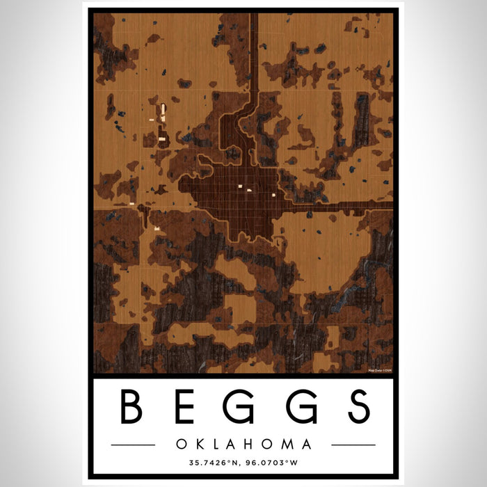Beggs Oklahoma Map Print Portrait Orientation in Ember Style With Shaded Background