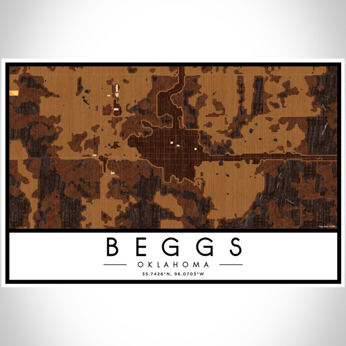 Beggs Oklahoma Map Print Landscape Orientation in Ember Style With Shaded Background