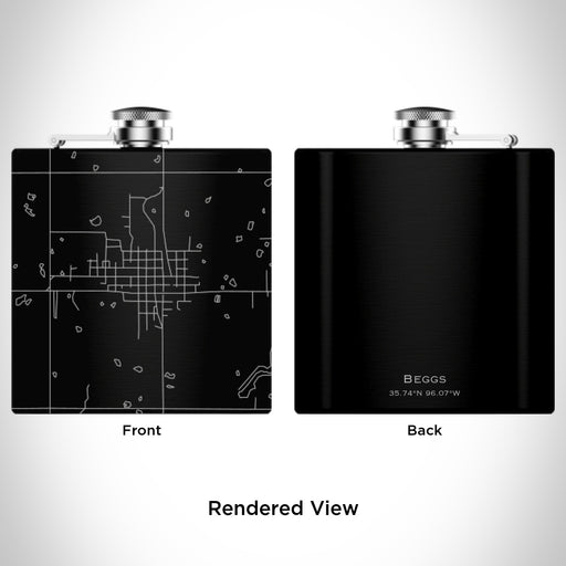 Rendered View of Beggs Oklahoma Map Engraving on 6oz Stainless Steel Flask in Black