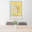 24x36 Belgrade Montana Map Print Portrait Orientation in Woodblock Style Behind 2 Chairs Table and Potted Plant